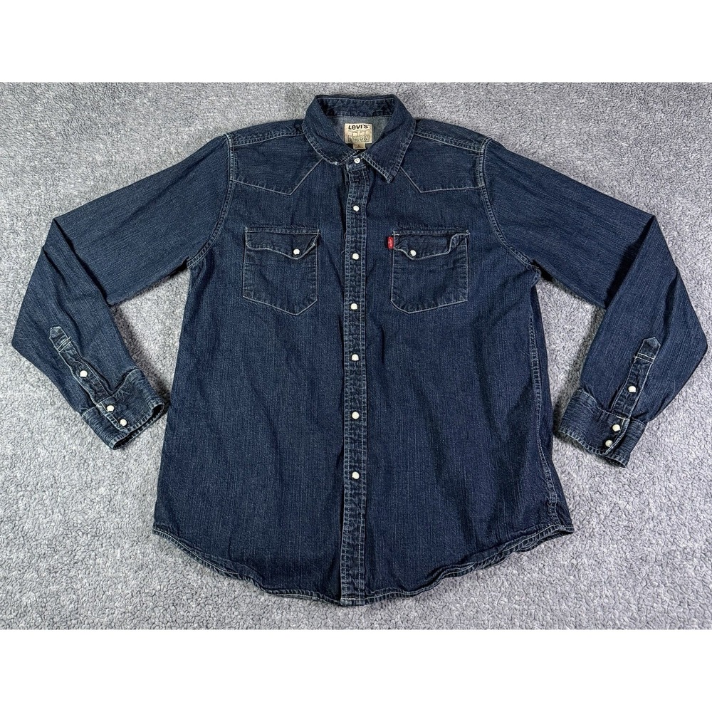 VTG Y2K Levi Strauss Authentic Jeanswear Shirt Mens L Western Denim Pearl Snap